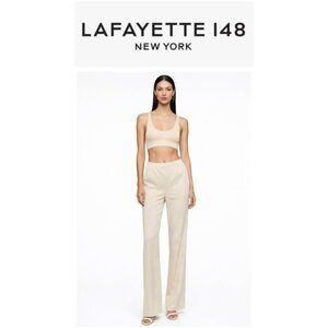 Lafayette 148 NY Silk Pants Beige Straight Leg High Rise Women Size 8